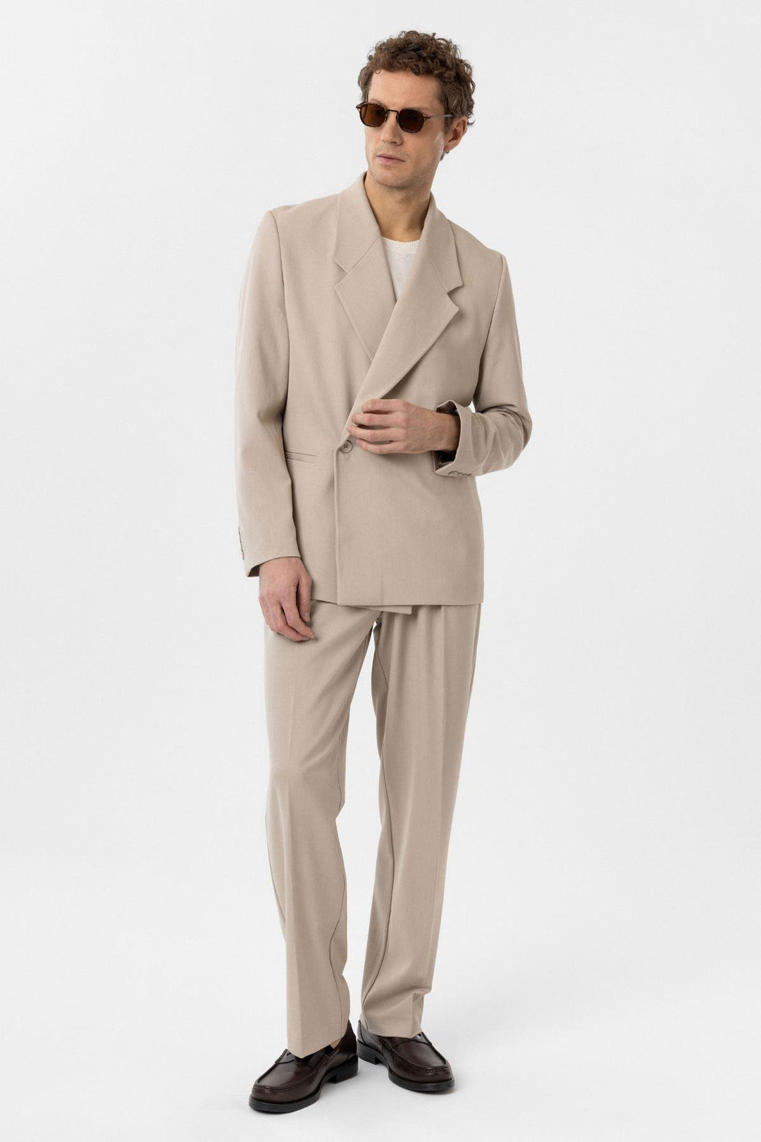ANT Antioch Open Beige Double Breasted Flap Pocket Men's Blazer Jacket - Arecibo