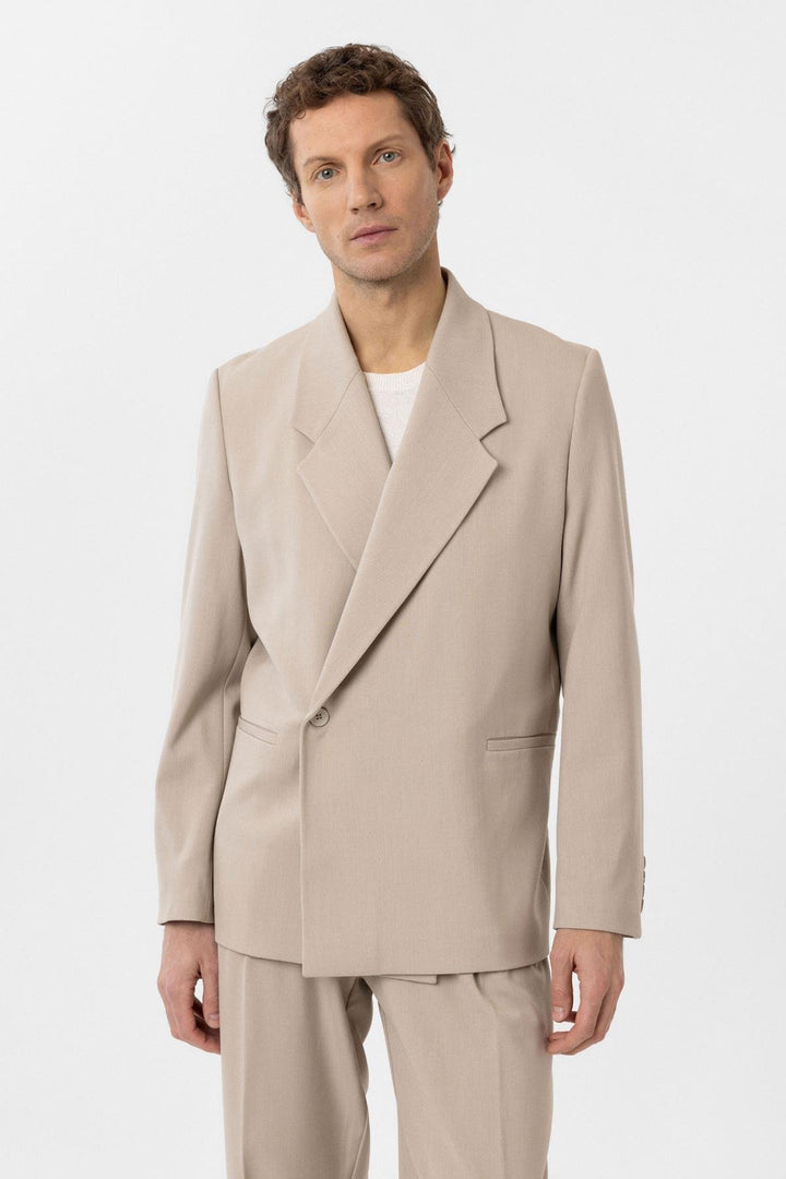 ANT Antioch Open Beige Double Breasted Flap Pocket Men's Blazer Jacket - Arecibo