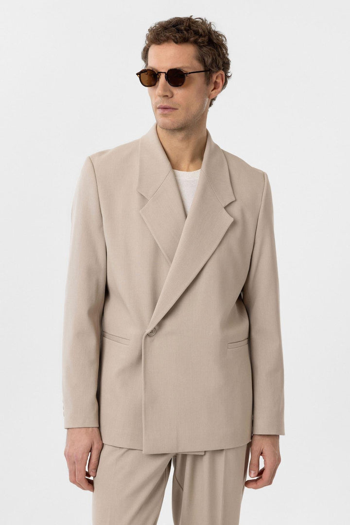 ANT Antioch Open Beige Double Breasted Flap Pocket Men's Blazer Jacket - Arecibo