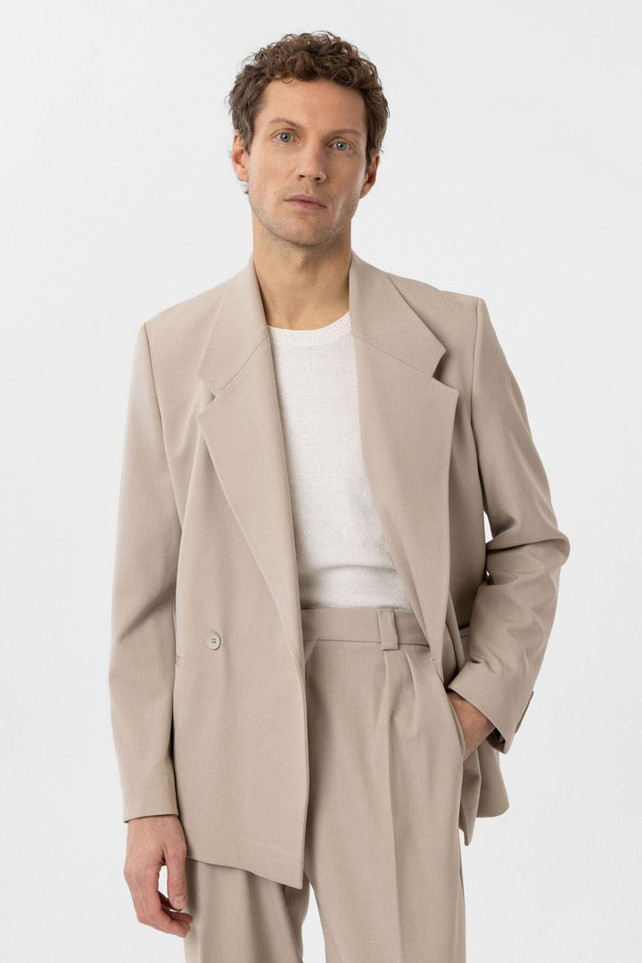 ANT Antioch Open Beige Double Breasted Flap Pocket Men's Blazer Jacket - Arecibo