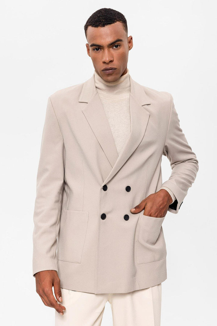 ANT Antioch Open Beige Blazer Jacket with Pocket Flap - Guelph