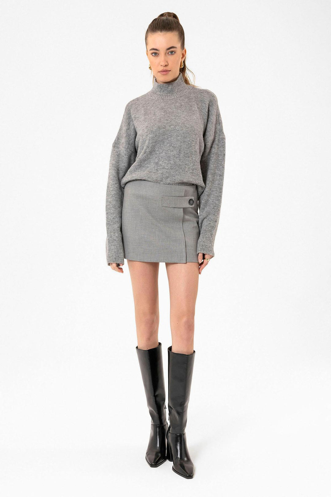 ANT Antioch Open Grey Women's Button Detailed Mini Skirt - Boadilla del Monte