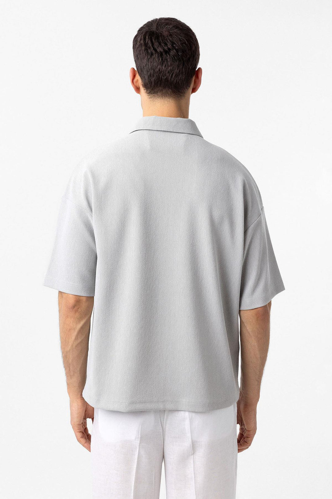 ANT Antioch Açık Gri Relax Fit Fermuarlı Polo Yaka Erkek T-Shirt - Korosten