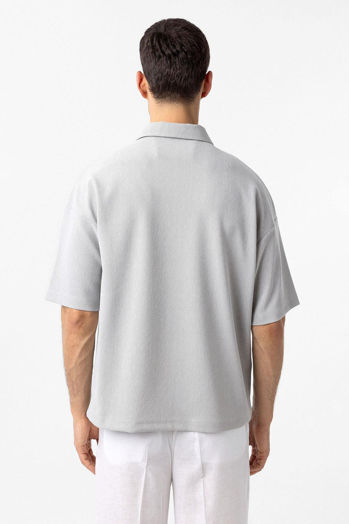 ANT Antioch Açık Gri Relax Fit Fermuarlı Polo Yaka Erkek T-Shirt - Korosten