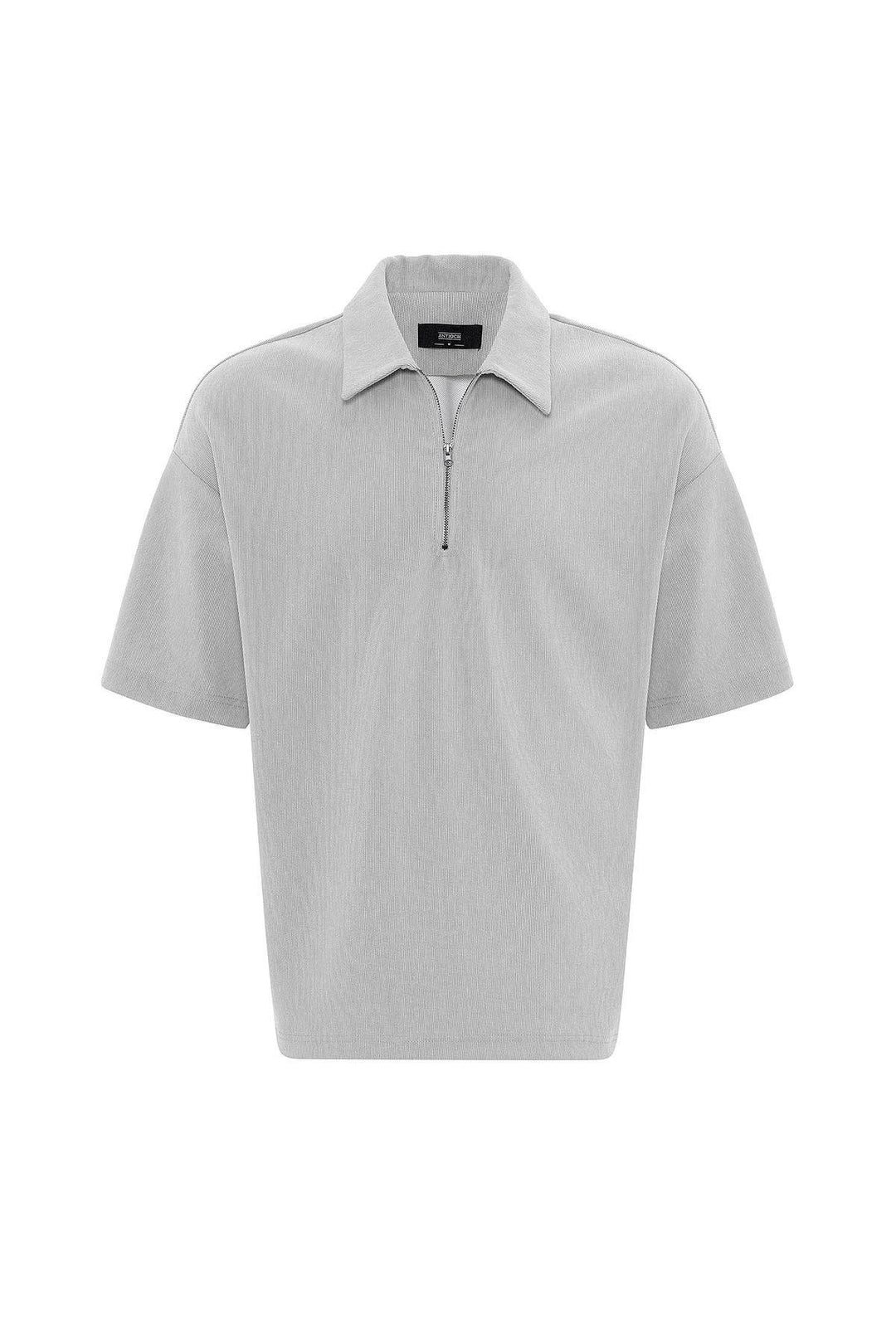 ANT Antioch Açık Gri Relax Fit Fermuarlı Polo Yaka Erkek T-Shirt - Korosten