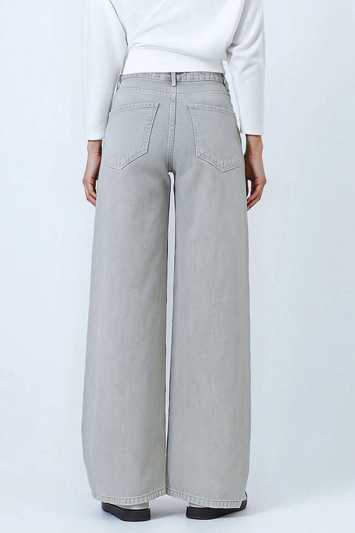 Light Grey High Waisted 5 Pocket Baggy Jeans BCHNW-251207 - Spanish Fork