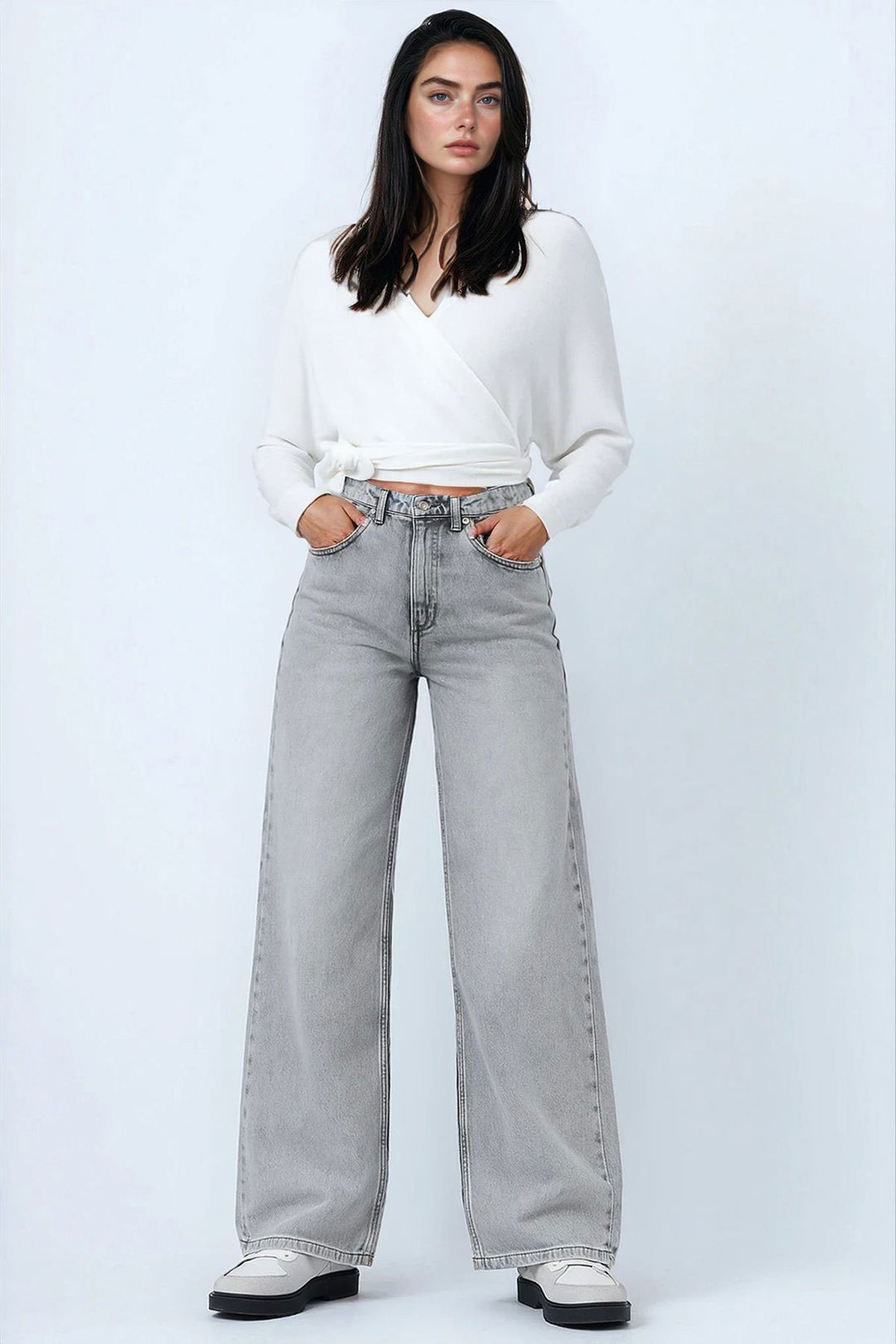Light Grey High Waisted 5 Pocket Baggy Jeans BCHNW-251207 - Spanish Fork