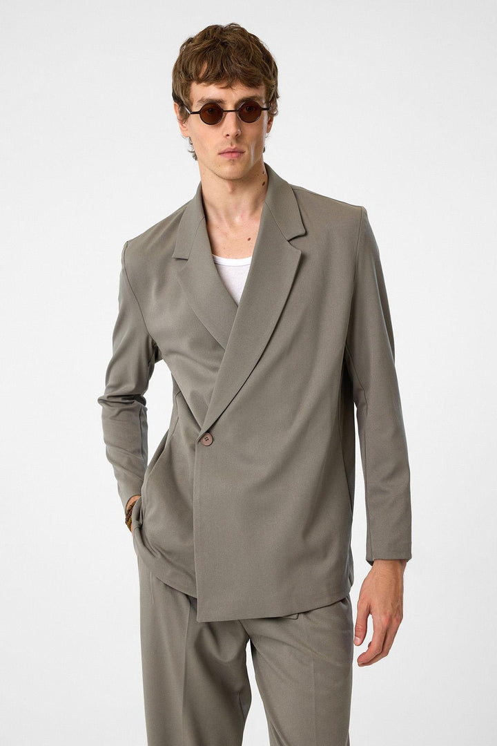 ANT Antioch Open Beige Cross Closure Hidden Pocket Men's Blazer Jacket - Edina