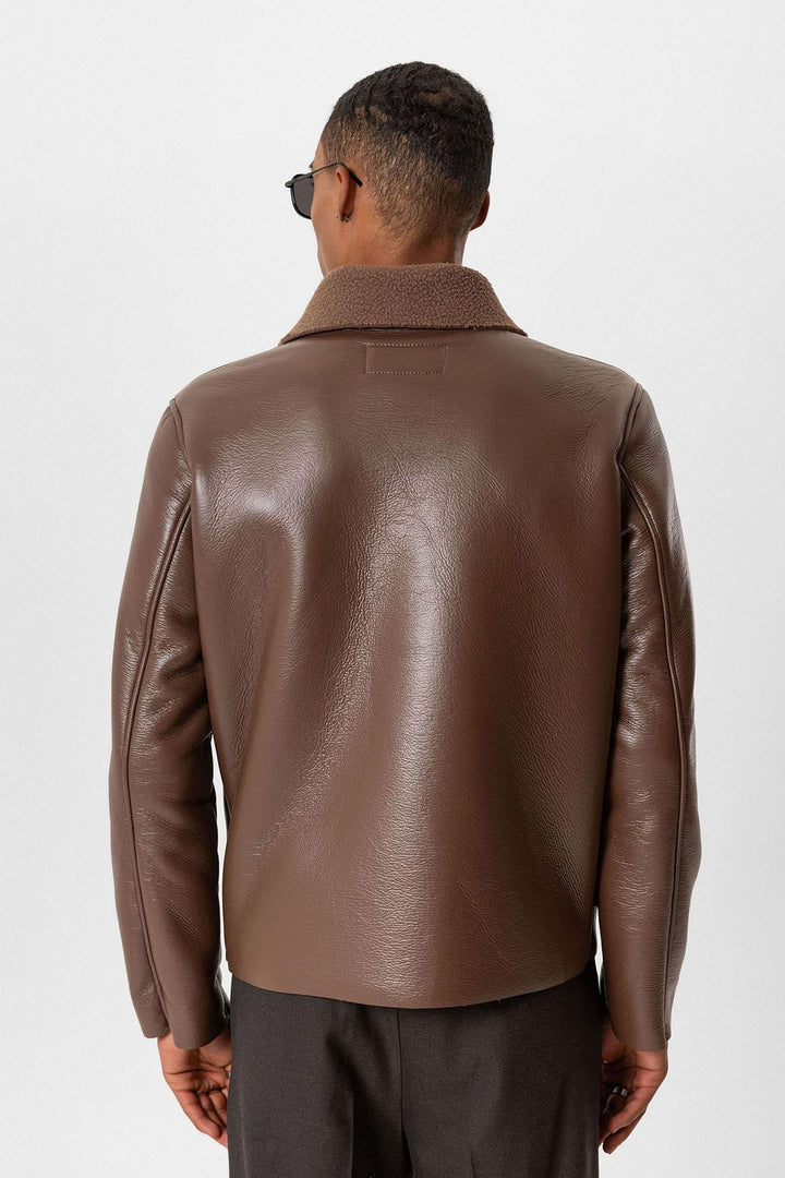ANT Lining Detailed Faux Leather Men's Coat - Draper