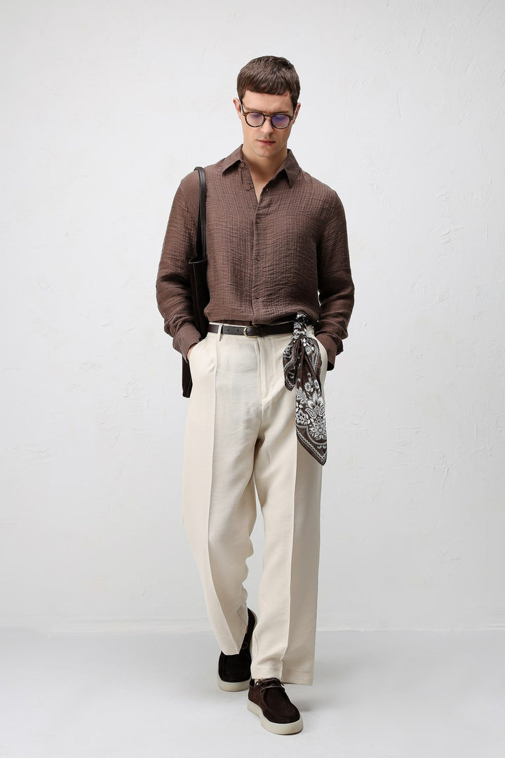 ANT Antioch Açık Kahve Crinkled Relax Fit Erkek Gömlek - Worksop