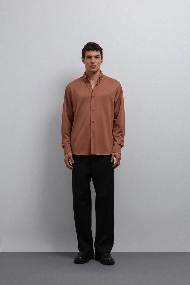 ANT Antioch Open Coffee Buttoned Collar Relax Fit Men's Shirt - Pinerolo