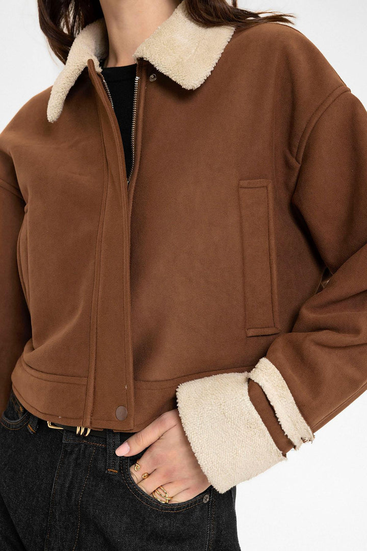 ANT Antioch Open Coffee Women's Lined Detailed Textured Coat - Los Reyes de Salgado