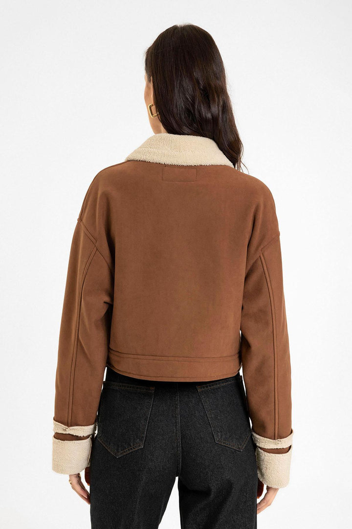 ANT Antioch Open Coffee Women's Lined Detailed Textured Coat - Los Reyes de Salgado