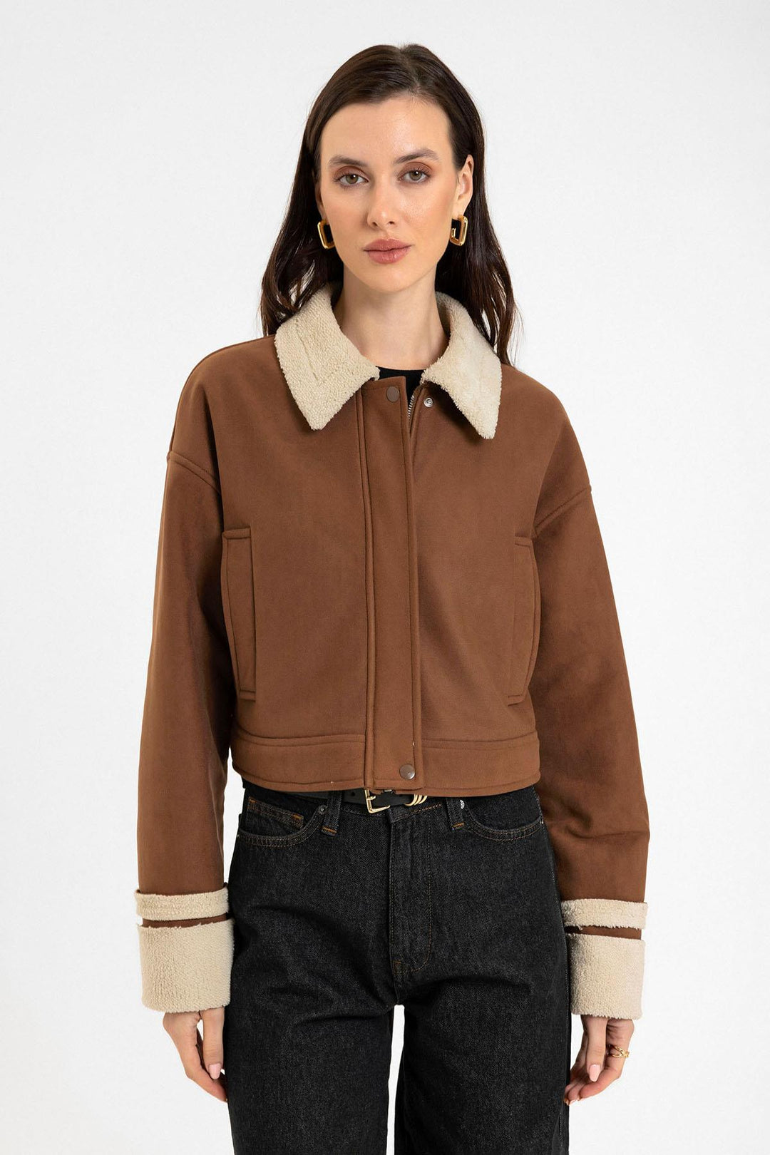 ANT Antioch Open Coffee Women's Lined Detailed Textured Coat - Los Reyes de Salgado