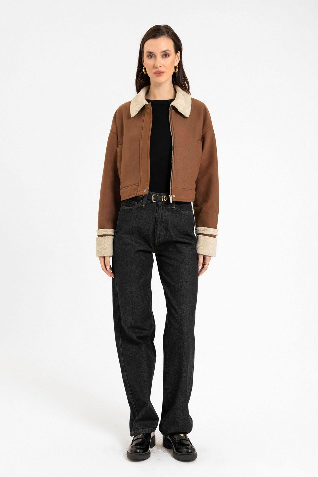 ANT Antioch Open Coffee Women's Lined Detailed Textured Coat - Los Reyes de Salgado