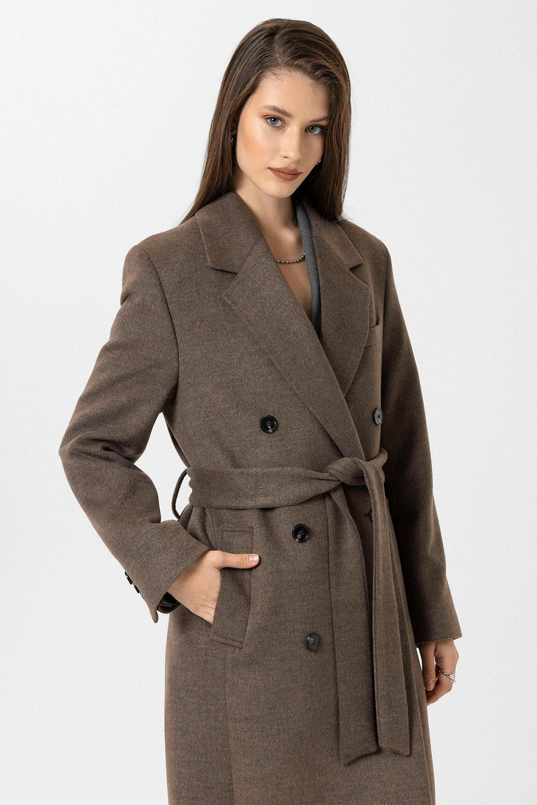 ANT Antioch Open Coffee Women's Belted Wrap Coat - Lufkin
