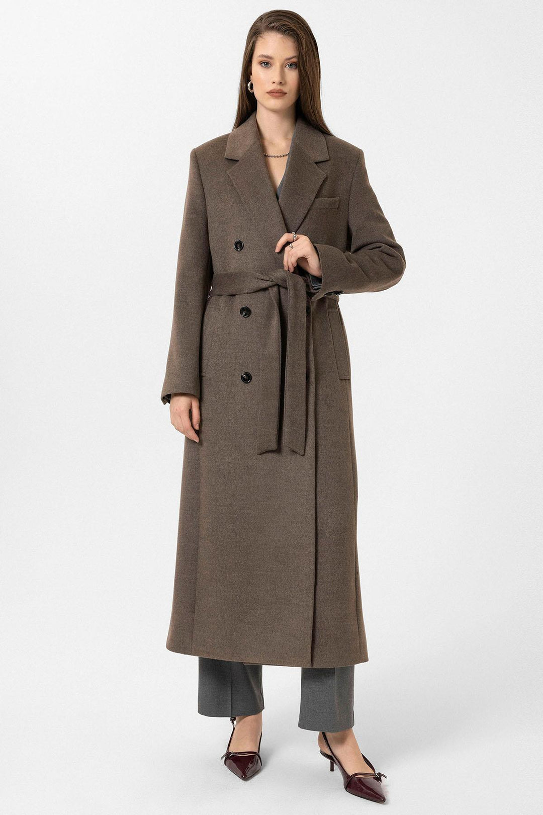 ANT Antioch Open Coffee Women's Belted Wrap Coat - Lufkin