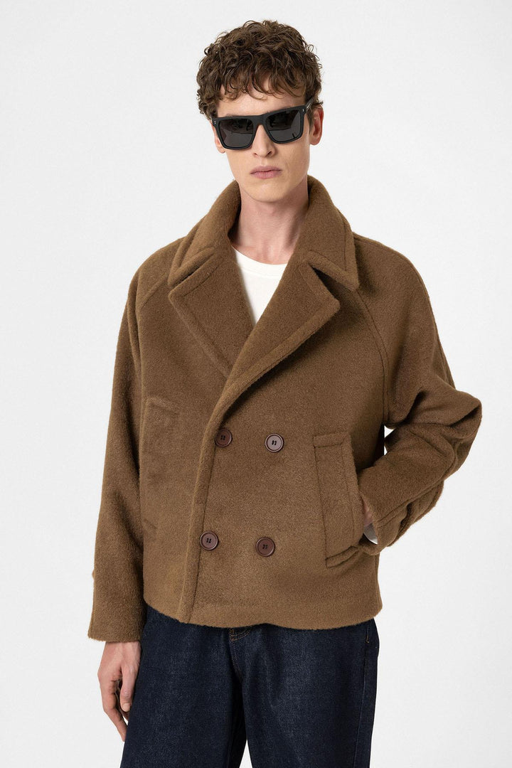 ANT Antioch Open Coffee Double Breasted Crop Fit Men's Coat - Eisenach