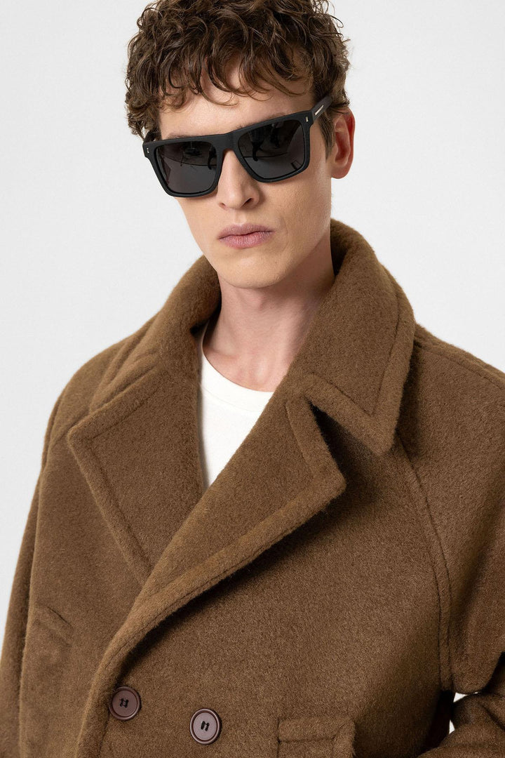 ANT Antioch Open Coffee Double Breasted Crop Fit Men's Coat - Eisenach