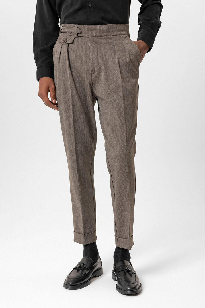 ANT Antioch Açık Kahve Toka Detaylı Yüksek Bel Erkek Pantolon - Modena