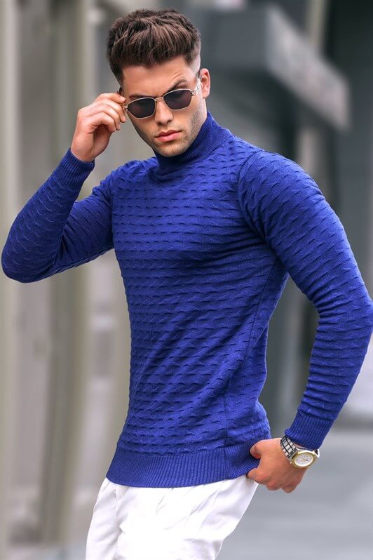 MDX Open Navy Fisherman Collar Knit Sweater 5762 - West Vancouver