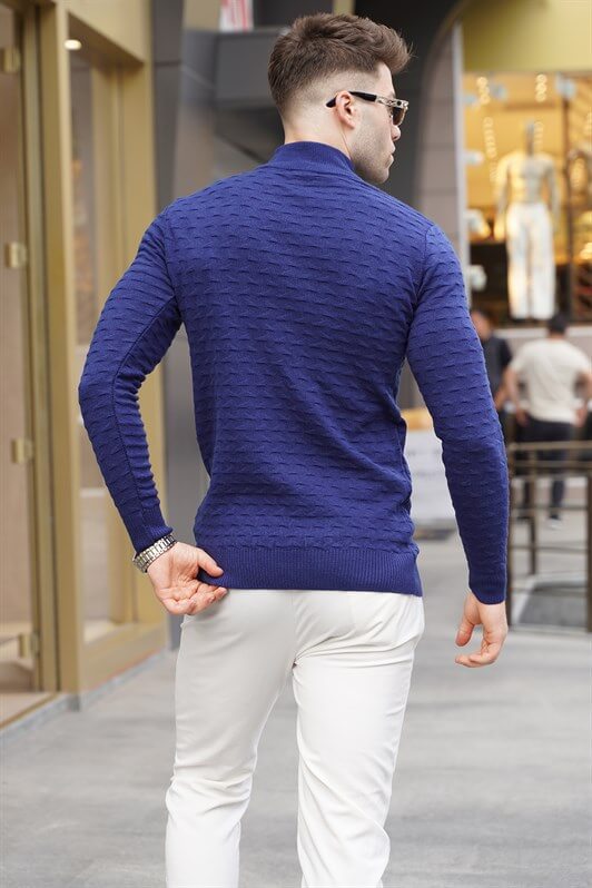 MDX Open Navy Fisherman Collar Knit Sweater 5762 - West Vancouver
