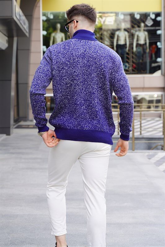MDX Open Navy Patterned Fisherman Collar Sweater 5765 - Texcoco