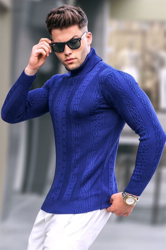 MDX Open Navy Patterned Fisherman Collar Sweater 5769 - South Brunswick