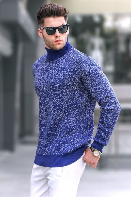 MDX Open Navy Patterned Fisherman Collar Sweater 5765 - Texcoco