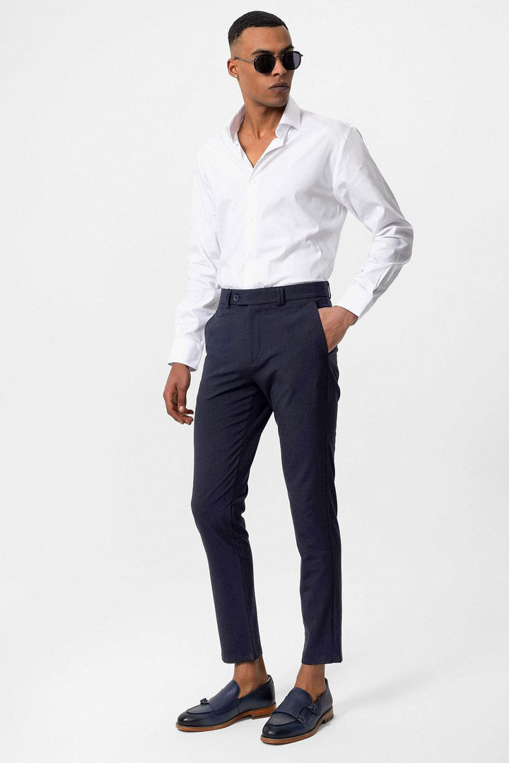 ANT Antioch Açık Lacivert Erkek Slim Fit Düz Aksesuarlı Kumaş Pantolon - Izmail
