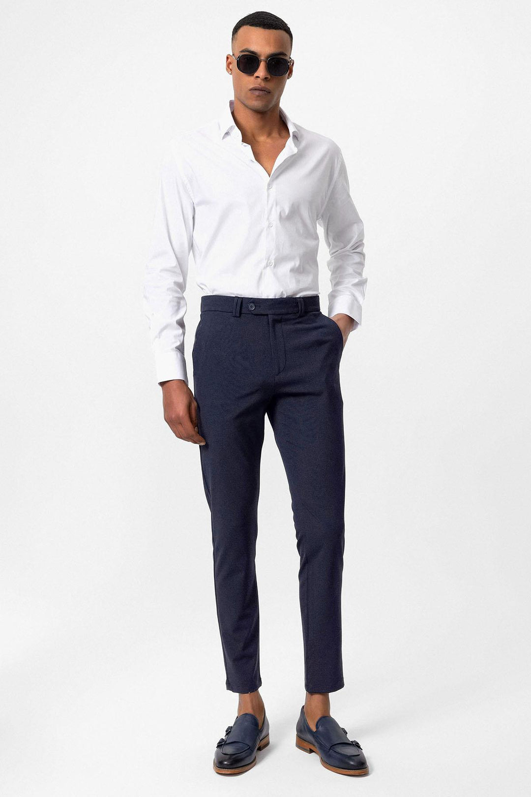 ANT Antioch Açık Lacivert Erkek Slim Fit Düz Aksesuarlı Kumaş Pantolon - Izmail