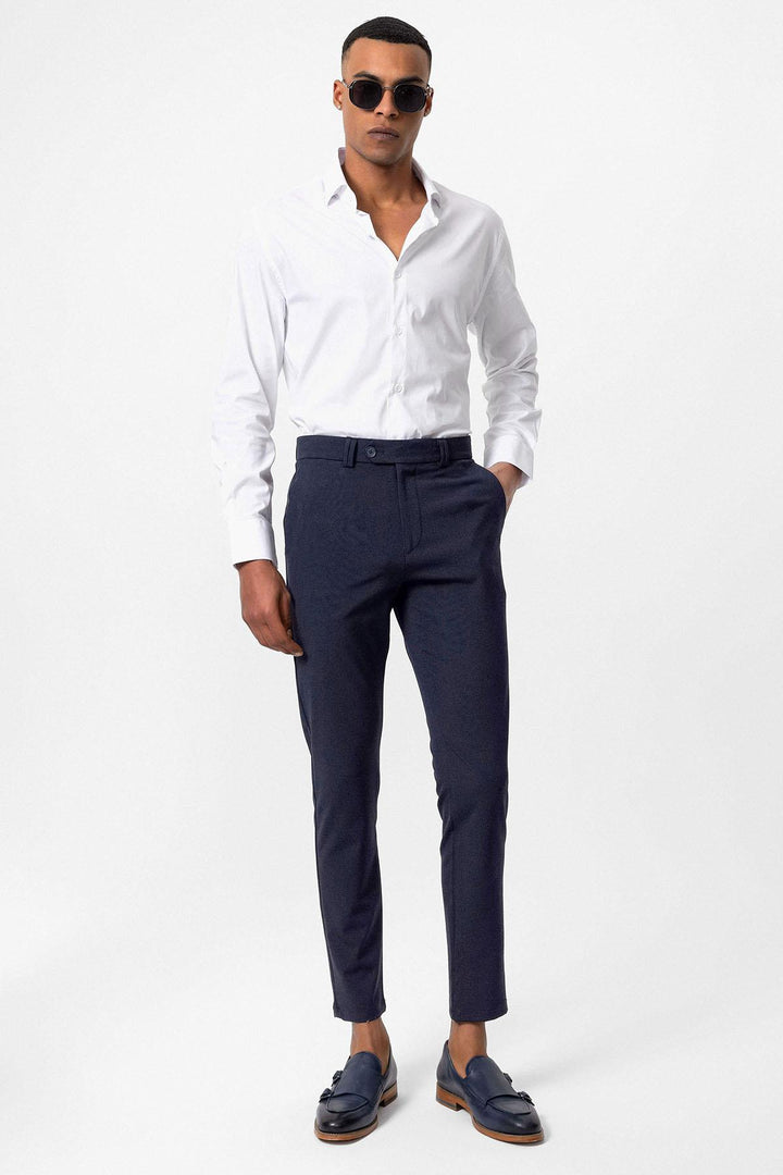 ANT Antioch Açık Lacivert Erkek Slim Fit Düz Aksesuarlı Kumaş Pantolon - Izmail