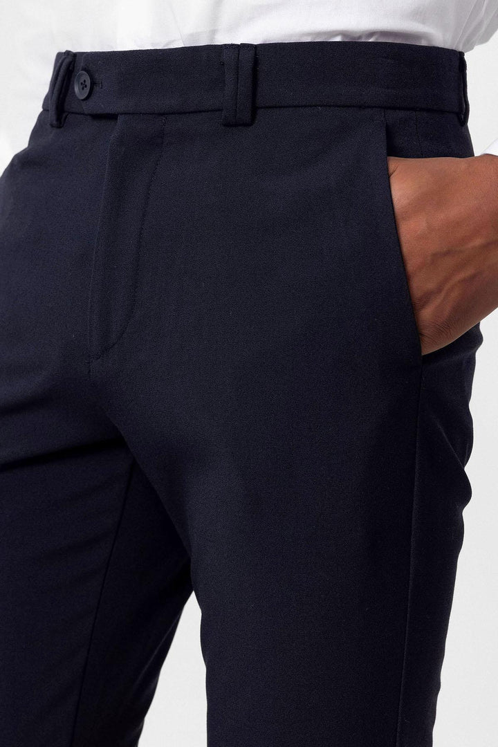ANT Antioch Açık Lacivert Erkek Slim Fit Düz Aksesuarlı Kumaş Pantolon - Izmail