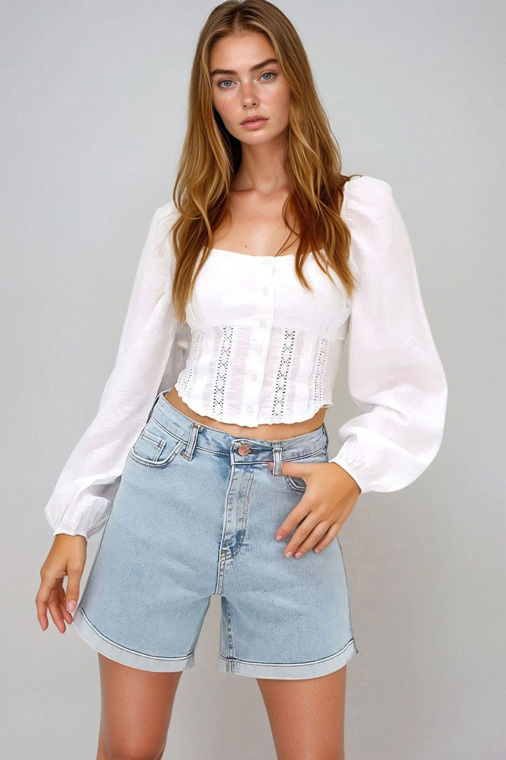 Açık Mavi Duble Paça Cepli Jean Kot Şort BCHNW-251165 - Trani