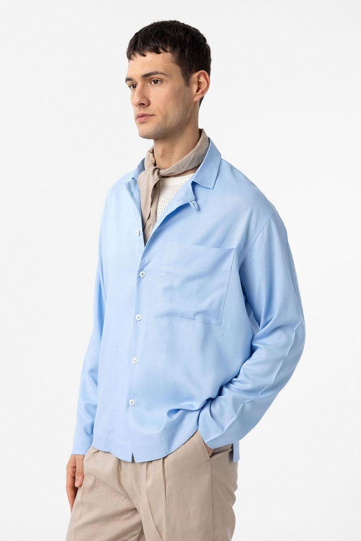 ANT Antioch Light Blue Linen Blend Relax Fit Men's Shirt - Temple City