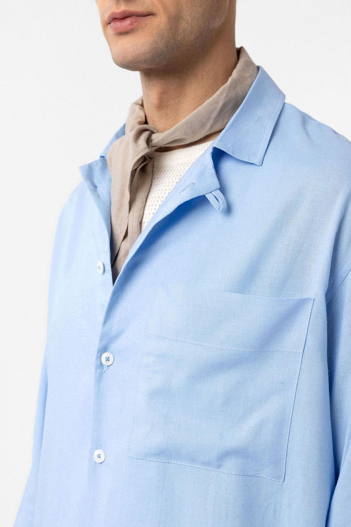 ANT Antioch Light Blue Linen Blend Relax Fit Men's Shirt - Temple City