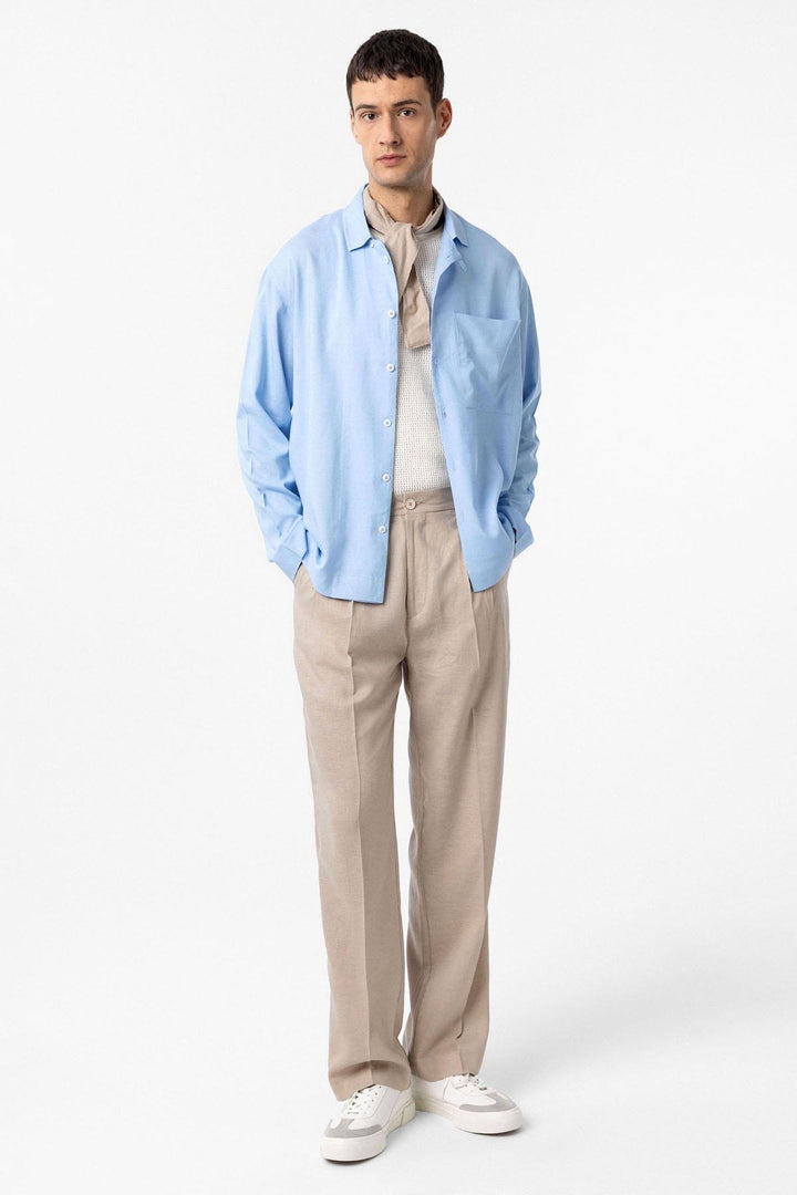ANT Antioch Light Blue Linen Blend Relax Fit Men's Shirt - Temple City