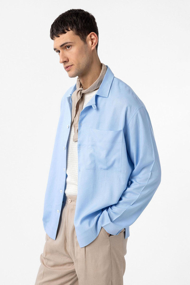 ANT Antioch Light Blue Linen Blend Relax Fit Men's Shirt - Temple City