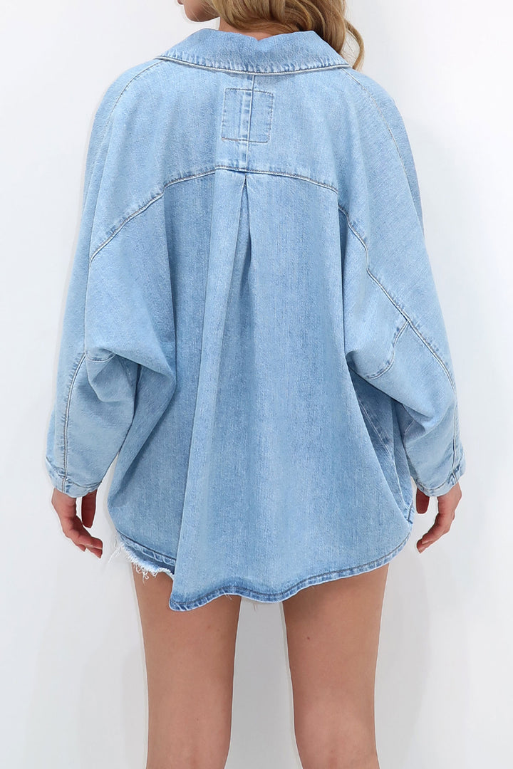 Açık Mavi Yarasa Kol Oversize Çıtçıt Kapamalı Mevsimlik Jean Ceket BCHNW-251222 - Pleasanton