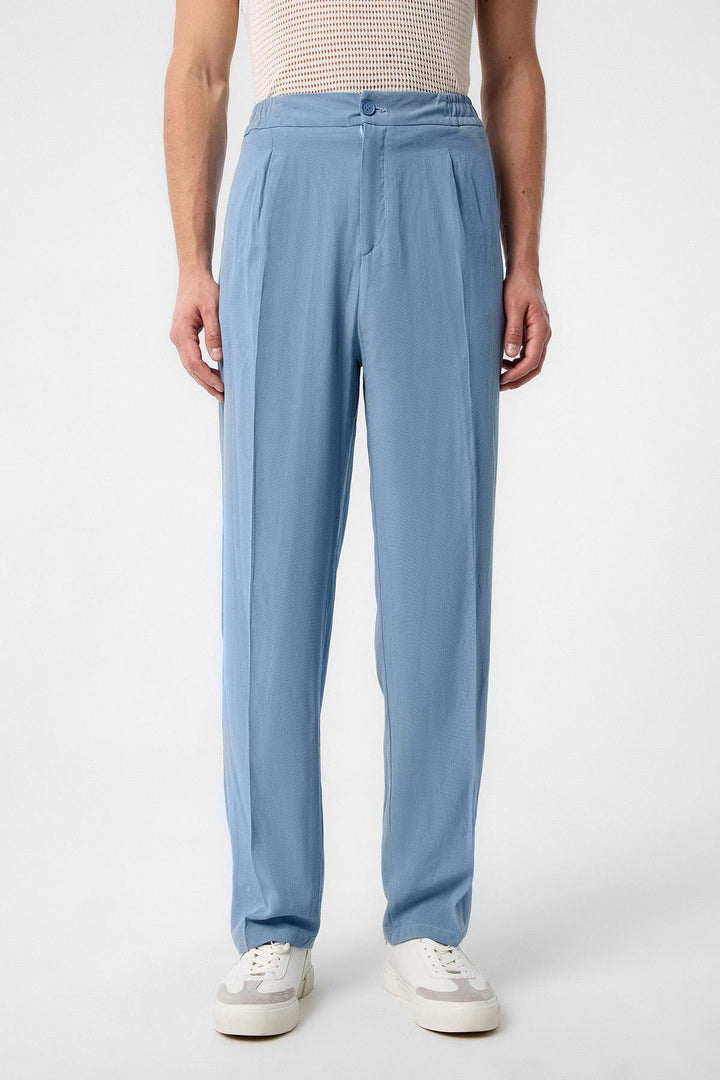 ANT Antioch Light Blue High Waisted Pleated Linen Blend Men's Trousers - Costa Mesa