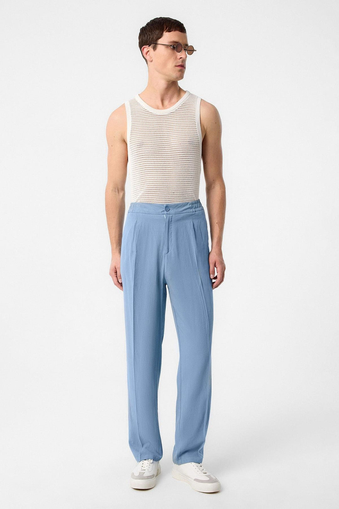 ANT Antioch Light Blue High Waisted Pleated Linen Blend Men's Trousers - Costa Mesa