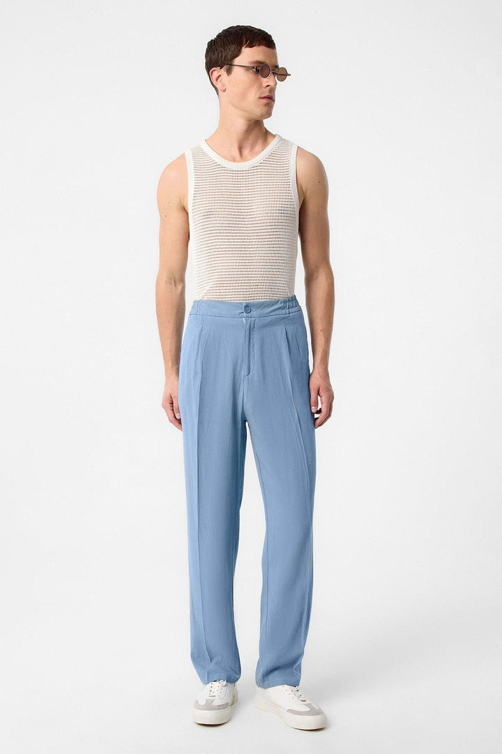ANT Antioch Light Blue High Waisted Pleated Linen Blend Men's Trousers - Costa Mesa