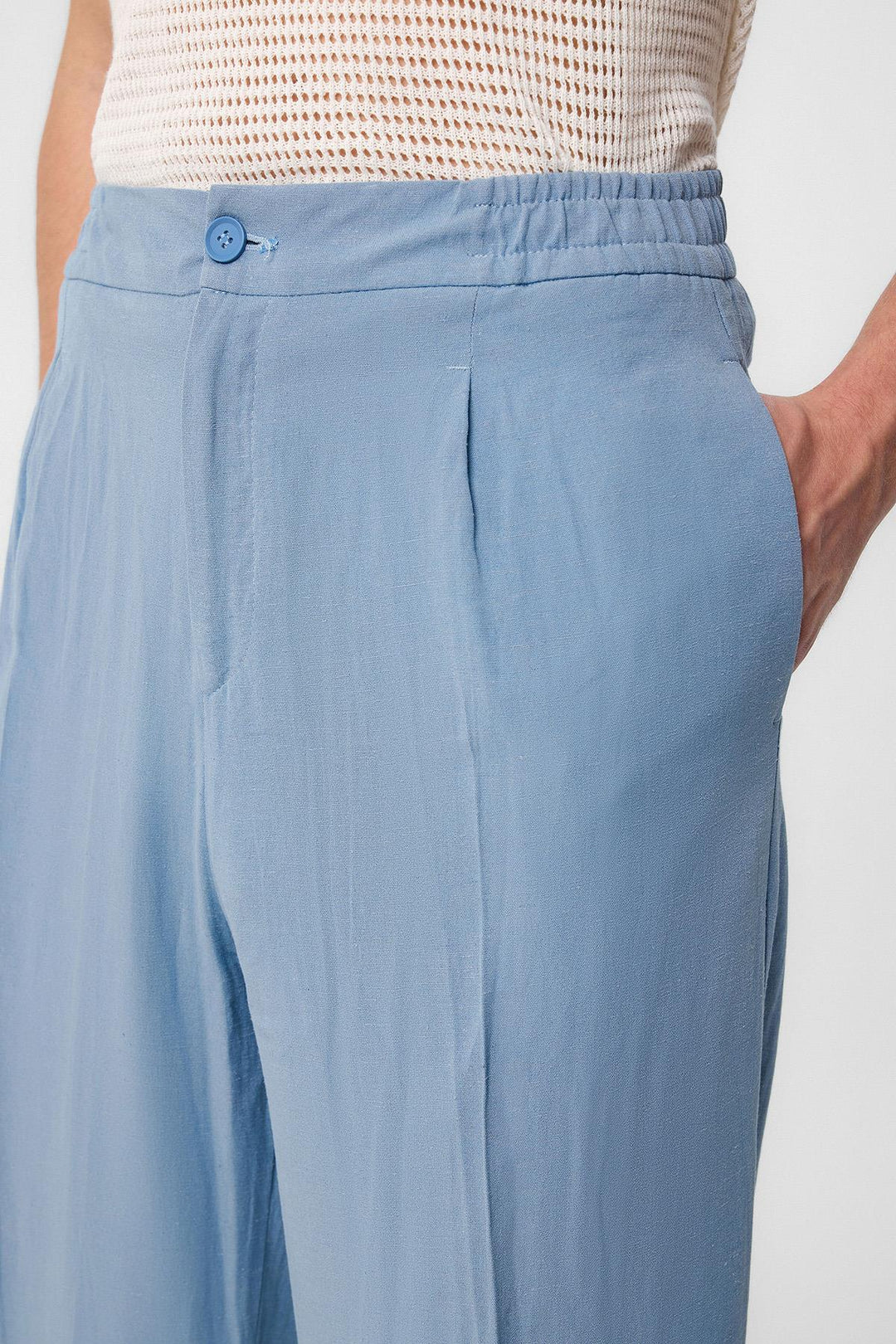 ANT Antioch Light Blue High Waisted Pleated Linen Blend Men's Trousers - Costa Mesa