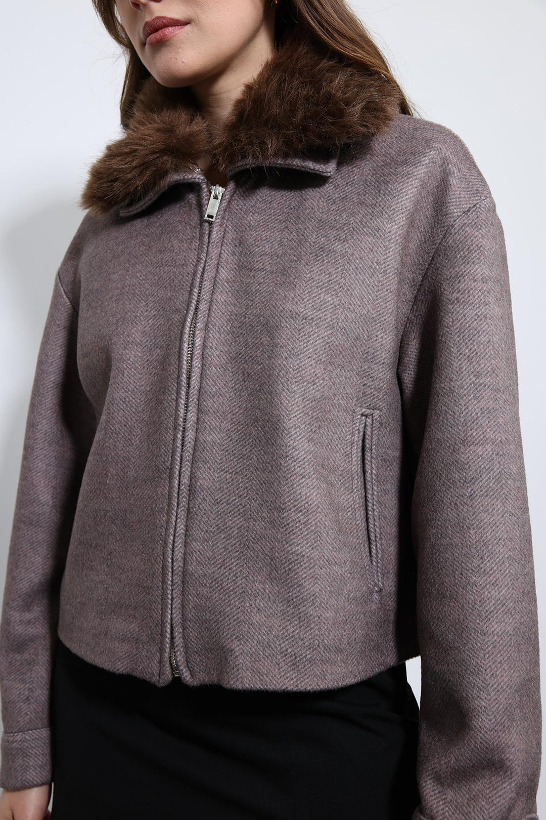 ANT Antioch Open Vizon Wool Blend Faux Fur Collar Jacket - West Seneca