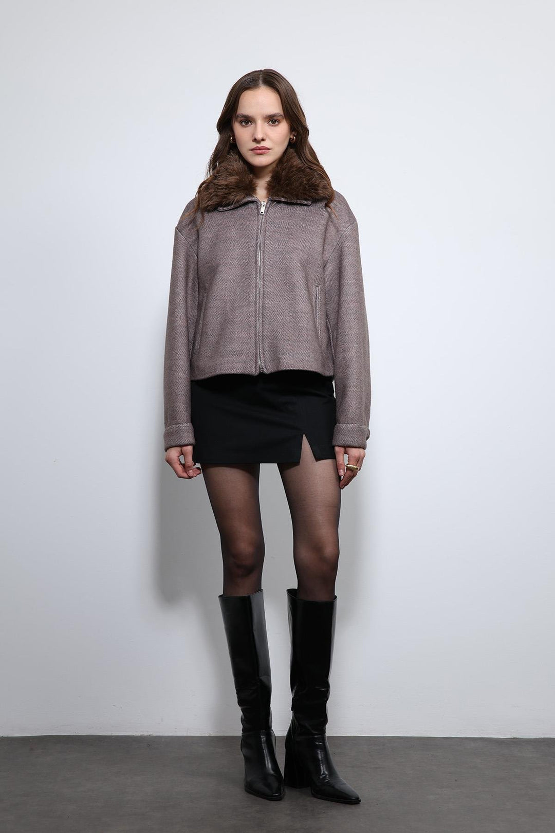 ANT Antioch Open Vizon Wool Blend Faux Fur Collar Jacket - West Seneca