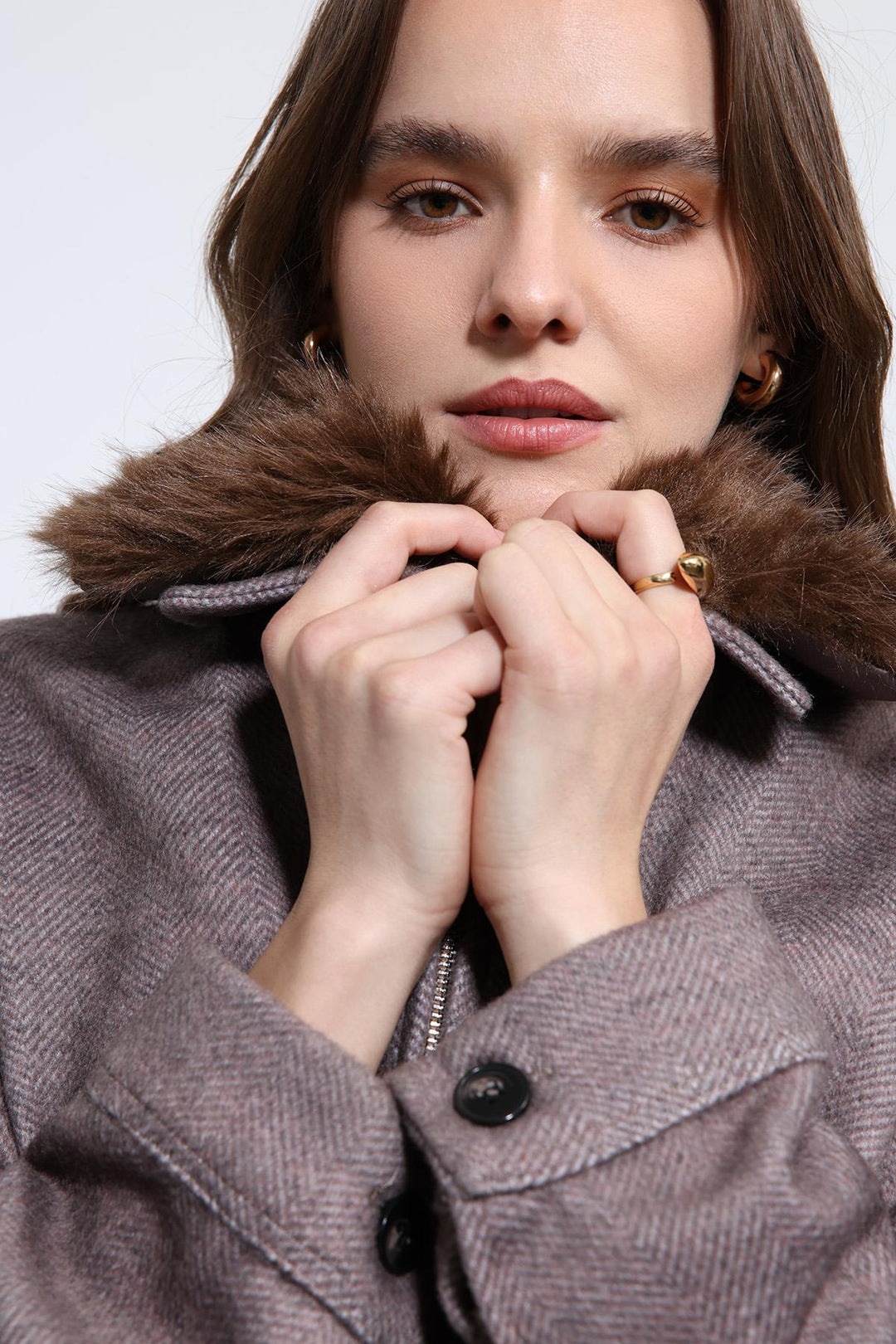 ANT Antioch Open Vizon Wool Blend Faux Fur Collar Jacket - West Seneca