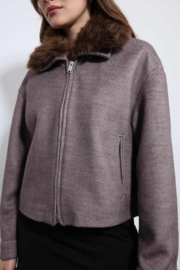 ANT Antioch Open Vizon Wool Blend Faux Fur Collar Jacket - West Seneca