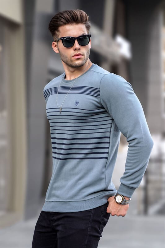 MDX Open Green Striped Bike Collar Sweater 5961 - Zutphen