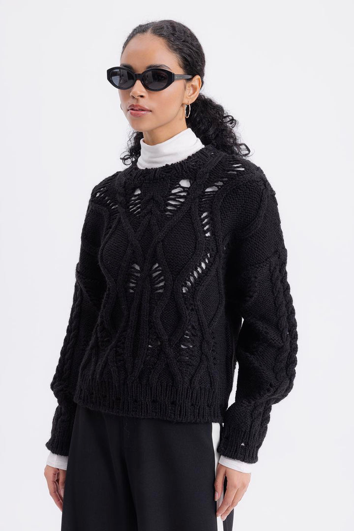 BSL Women Openwork Patterned Sweater - Aliso Viejo