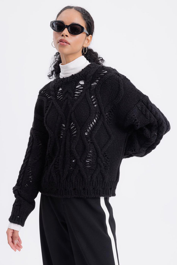 BSL Women Openwork Patterned Sweater - Aliso Viejo